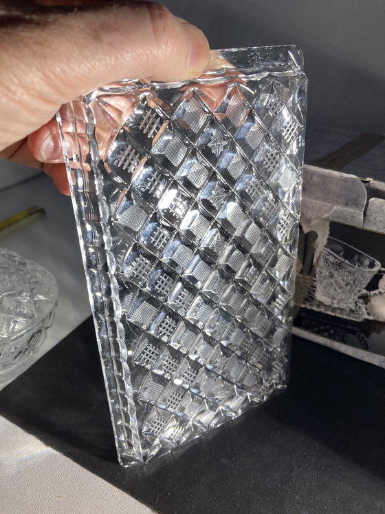 Image 1 of Brocca per il latte e zuccheriera in cristallo della Repubblica Ceca vintage degli anni '90 su un vassoio