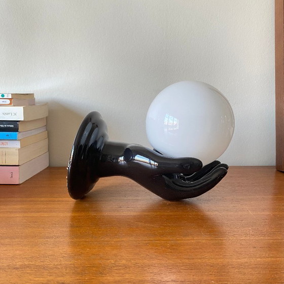 Image 1 of Pair of black ceramic hand-shaped wall sconces from the 70s and 80s