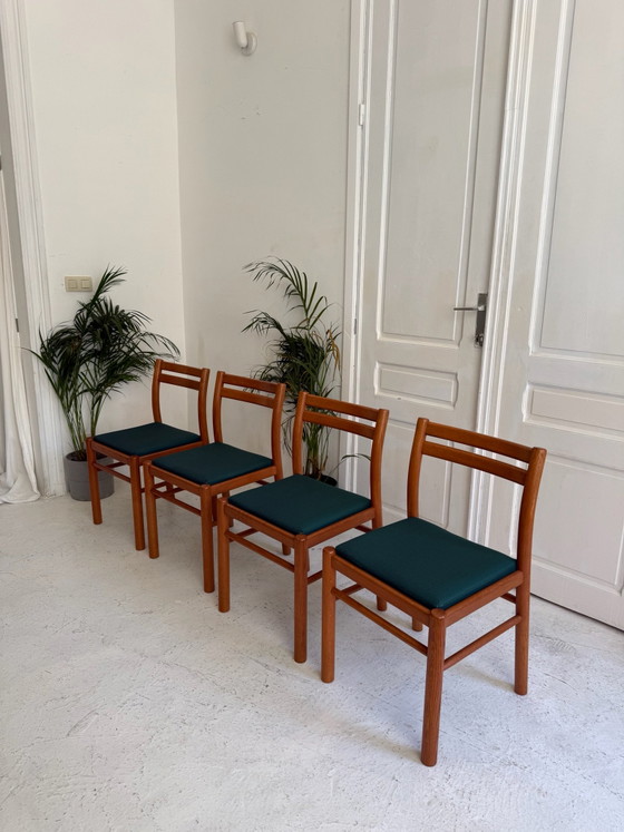 4 Scandinavian solid teak Dining chairs, Textile, Wood, Brown (photo 6 of 9)