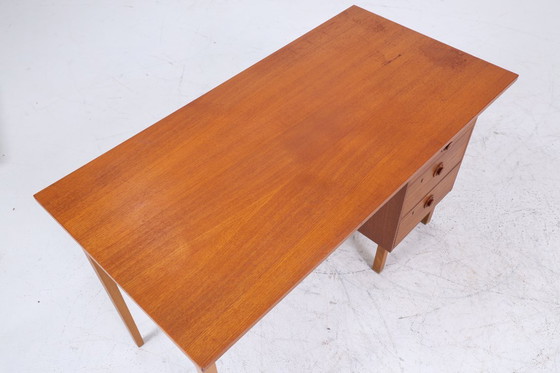 Image 1 of Vintage teak desk from the 60s | Mid - Century drawers work desk office desk table retro wood #07-70