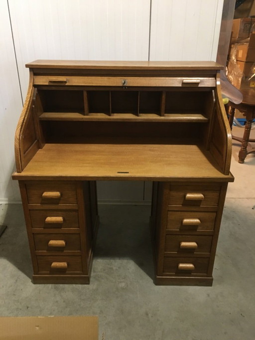 Bureau avec volet roulant en chêne clair