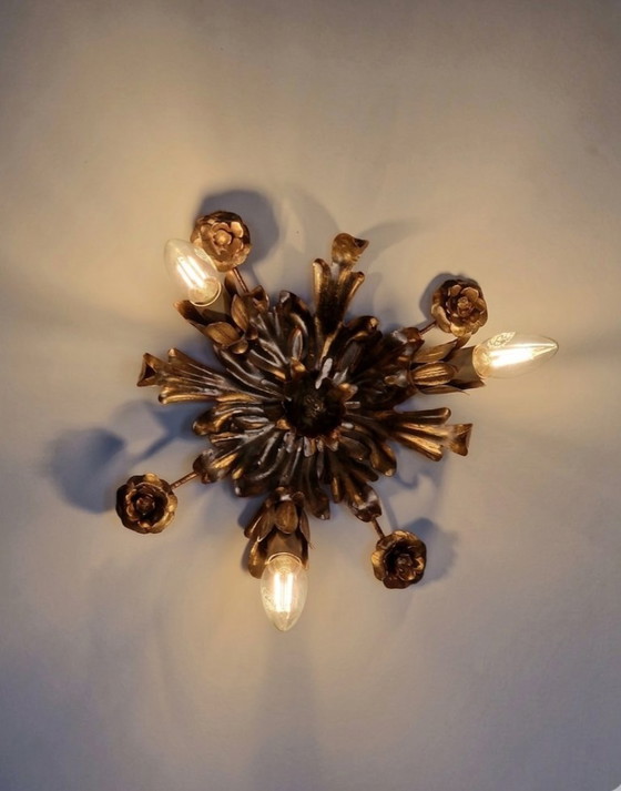 Image 1 of Vintage Florentijnse vergulde metalen plafond- of wandlamp – Illuminazione d’Arte, Florence, jaren 1960