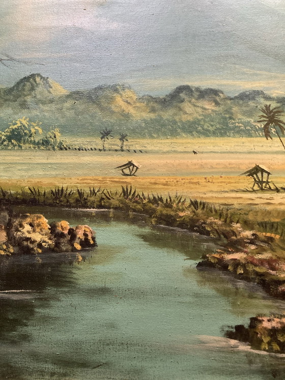 Bellissimo grande dipinto di paesaggio indiano Bella India 140x 80 – Dipinti e disegni, Tela (photo 6 of 7)