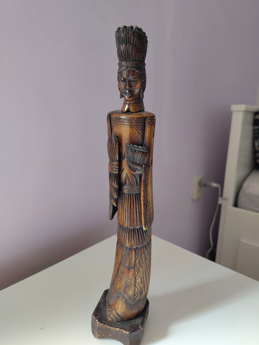 Statue asiatique en bois de 33 cm de haut