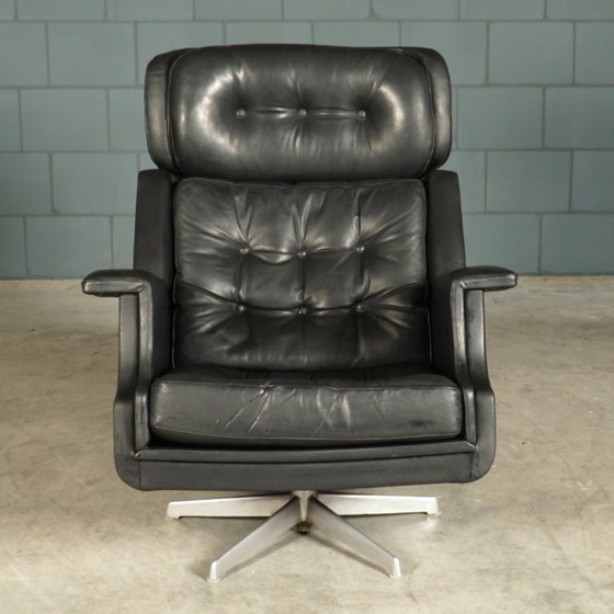 Image 1 of Poltrona girevole vintage in pelle nera, anni '70