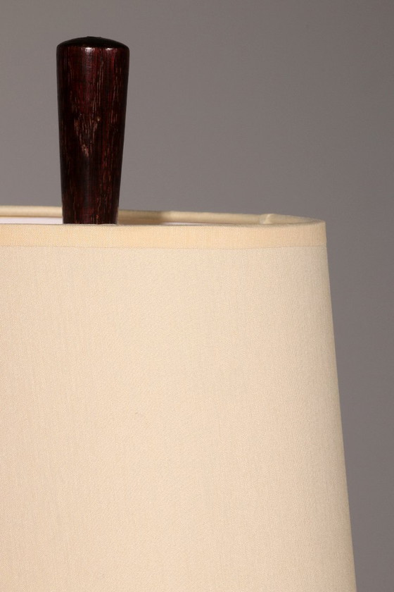 Image 1 of Lampada da terra vintage in teak con paralume in tessuto di Parker Knoll, 1960