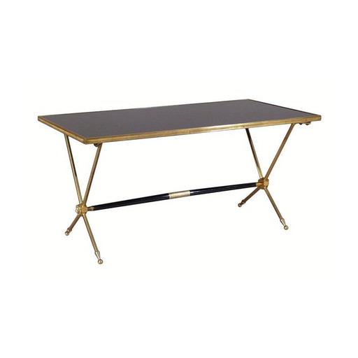 Table basse vintage en laiton et opaline par Raphaël Raffel, 1960