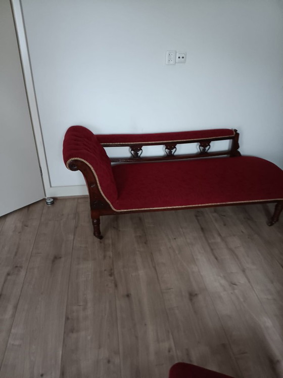 Antique Furniture Set From Approx. 1820-1840 – Benches, Textile (photo 4 of 5)