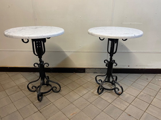 Vintage café tables with marble top – Side tables, Iron (photo 3 of 11)
