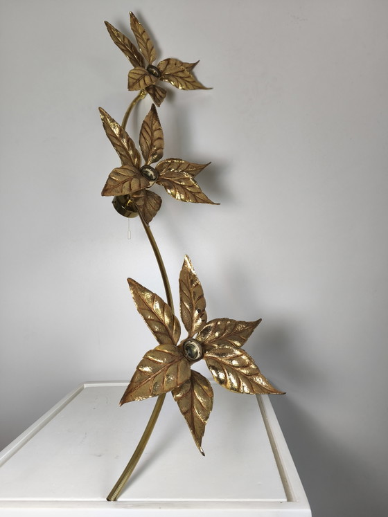 Willy Daro Gouden Hollywood Regency Florale Wand- of Plafondlamp jaren 70 – Massive, Wandlampen, Brass (photo 3 of 10)