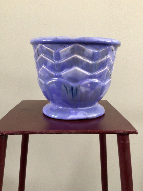 Image 1 of Vintage cache pot handgedraaid iriserend glazuur