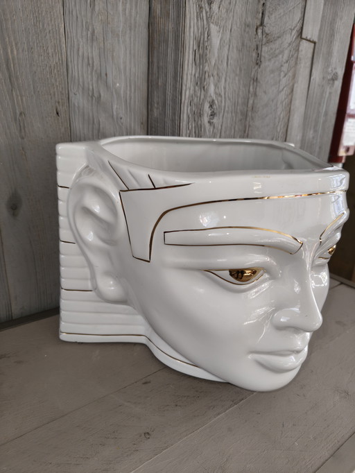 Keramische Plantenpot Antica Athena Pharaoh uit de Jaren 80, Wit, met 24-Karaats Goud, Italiaanse Bloempot