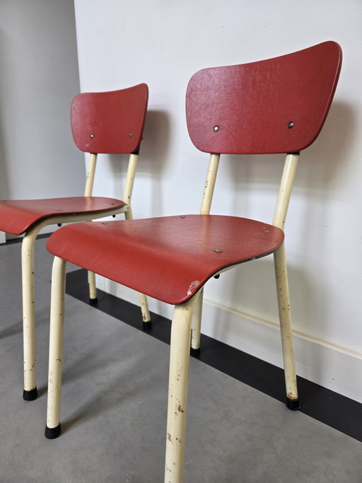 Chaises Brabantia en acier des années 1960, rouge crème noir