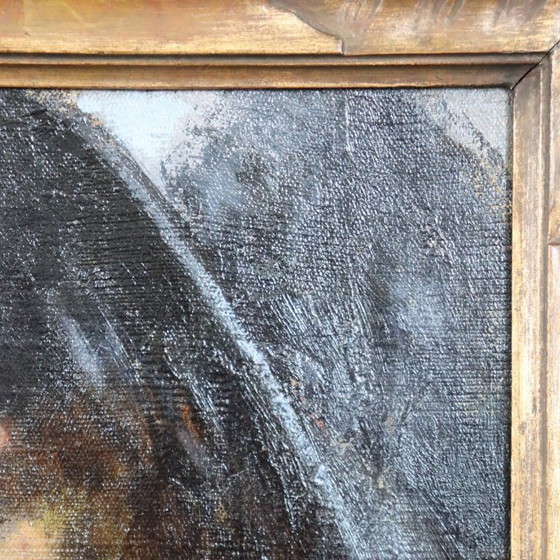 Image 1 of Ritratto di giovane donna con cappello, olio su tela, Italia, fine XIX secolo.