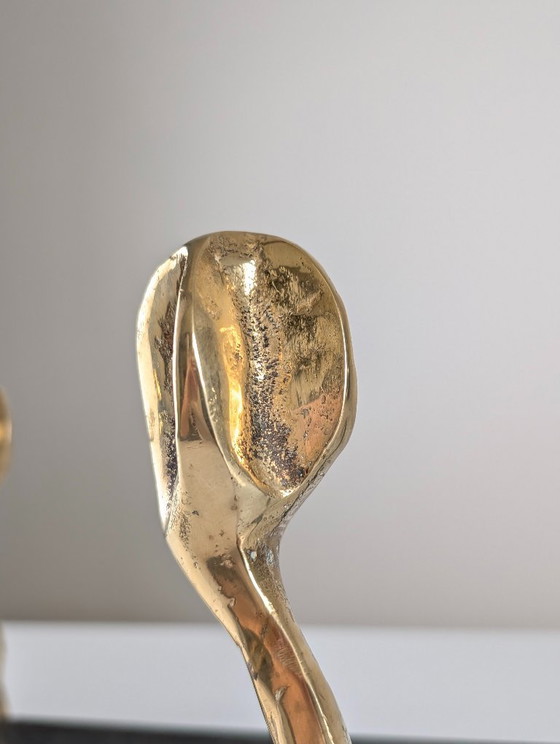Image 1 of Pair of Brutalist Sculptural Bronze Andirons, 1970s