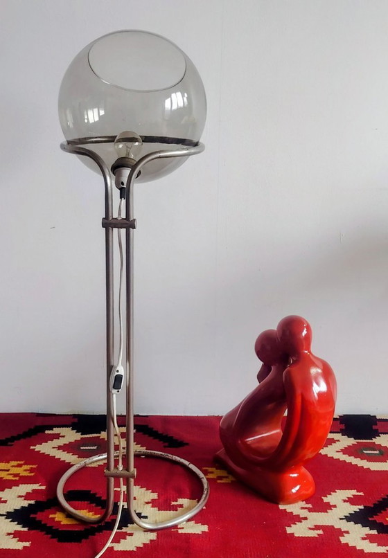 Image 1 of Modernist bauhaus glass ball floor lamp. Designer: Házi Tibor