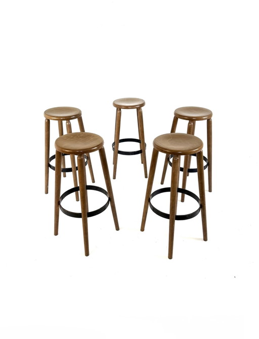Set van 5 Brutalistische barkrukken ‘80