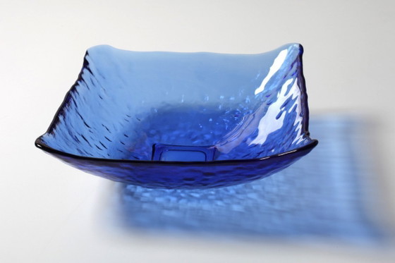 Image 1 of Mid-Century Cobalt Blue Glass Bowl / Italian Pressed Glass Fruit Bowl, 1970s