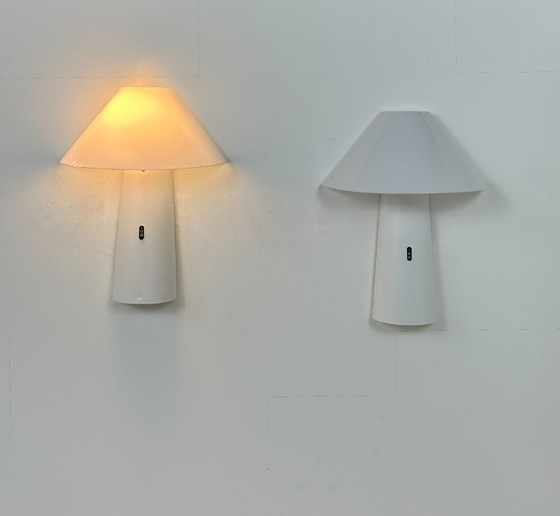 Image 1 of Pair of vintage wall lights, Arlus Ibiza model, white lacquered metal and Perspex, France, 1970