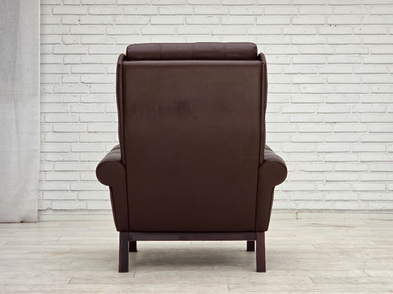 Image 1 of Sillón danés de los años 70, tapizado en cuero marrón original.