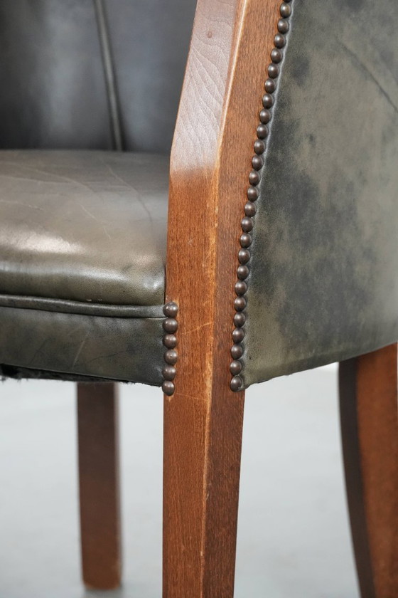 Image 1 of Sedia a vasca/sedia laterale in pelle di mucca e legno con una combinazione di colori bella e robusta