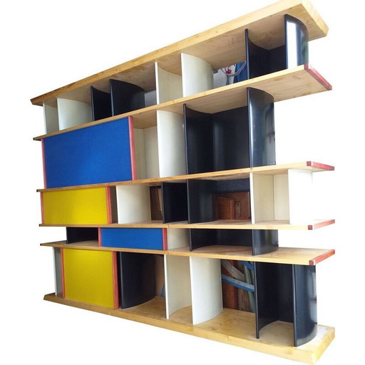 Bibliothèque vintage avec portes coulissantes en aluminium gaufré par Perriand Charlotte