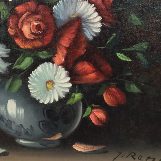Image 1 of Nature morte de fleurs, tableau 60x50cm