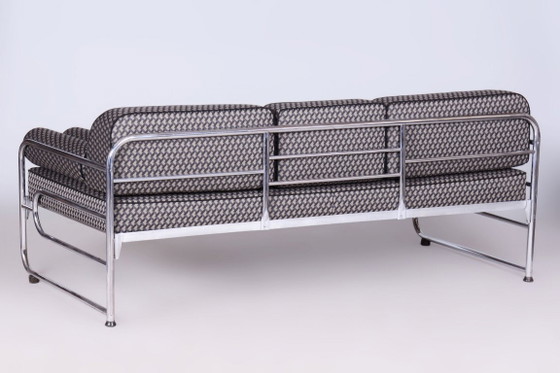 Sofá Bauhaus restaurado, de Mücke-Melder, cromado, tapizado nuevo, checo, años 30 – Textile, Chrome (photo 15 of 15)