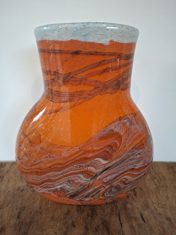 Image 1 of 1980s modern glass vase marble effect