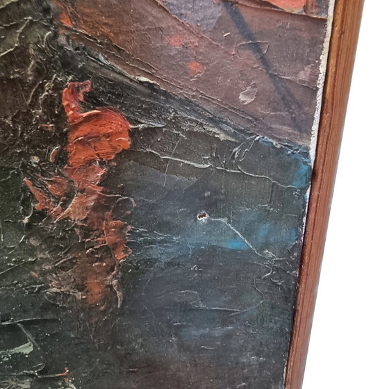 Image 1 of Peinture française vintage avec des bateaux dans le port, années 1950