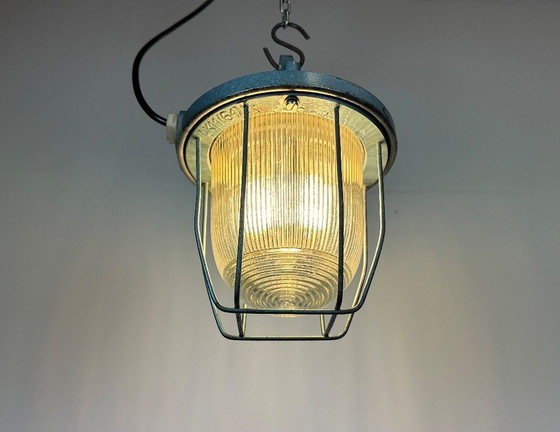 Image 1 of Blaue Industriebunkerleuchte von Polam Gdansk, 1970er Jahre