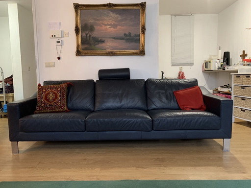 Mooie diepblauwe leren 3 persoons bank