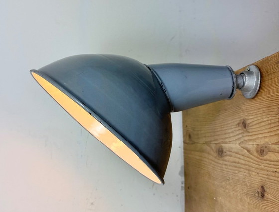 Image 1 of Industrial British Grey Enamel Factory Wall Lamp, 1960s