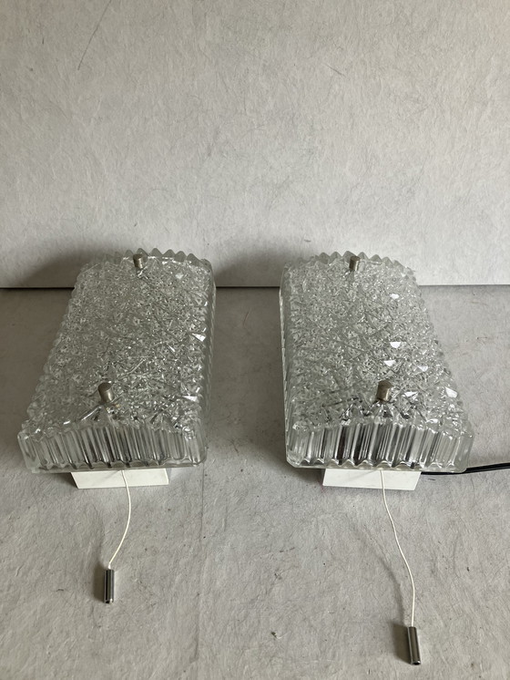 Image 1 of Lampade da parete vintage in vetro ghiaccio di Hoffmeister Leuchten