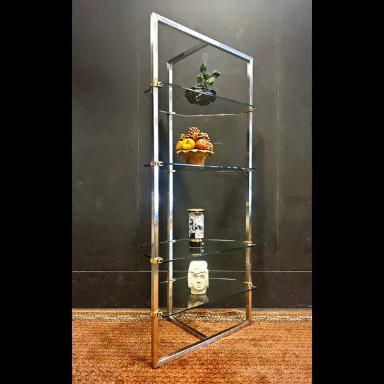 Image 1 of Vintage 80s Design Glass/Steel Display Cabinet by Peter Ghyczy (Dutch Design) Glass Wall Shelves