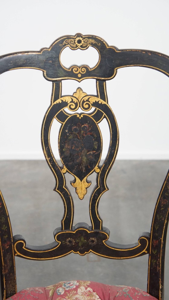 Image 1 of 2 x Antiek Frans Napoleon 3 stoeltje ingelegd met parelmoer