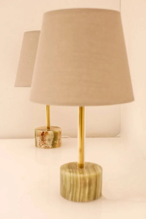 Image 1 of Mid-century modern Italian onyx and brass table lamps, set of 2