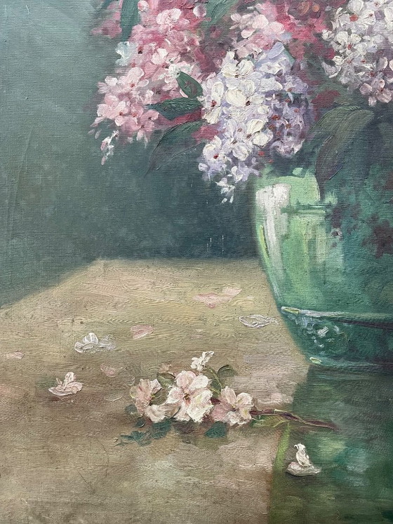 Image 1 of Large antique oil painting on canvas, signed (early 20th century)