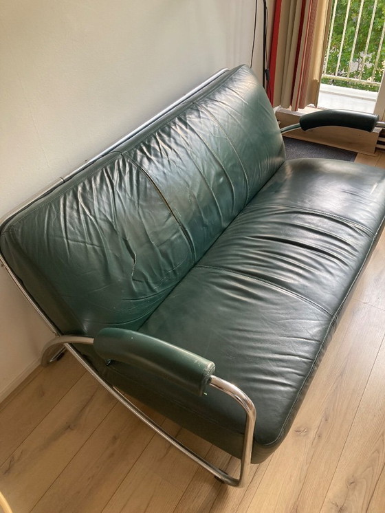 Image 1 of Vintage green leather sofa brand Gelderland