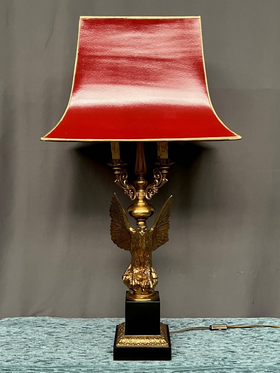 Large lamp with a bronze eagle figure. – Table lamps, Marble (photo 6 of 6)