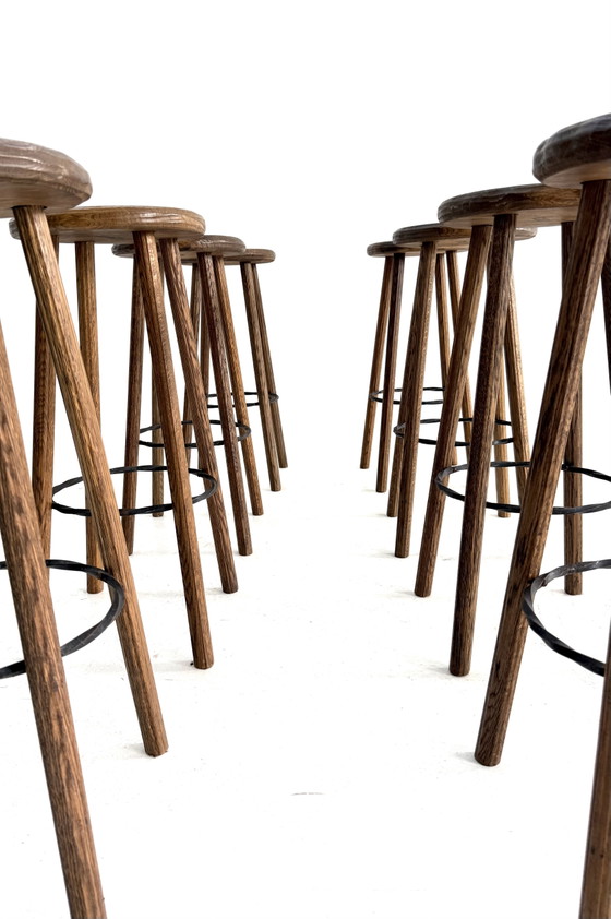 8x Brutalist Bar Stool ‘80s – Barstools, Cast Iron, Wood (photo 4 of 14)