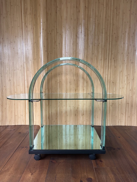 Image 1 of Gebogen groene glazen trolley van Fiam, Italië, jaren 80