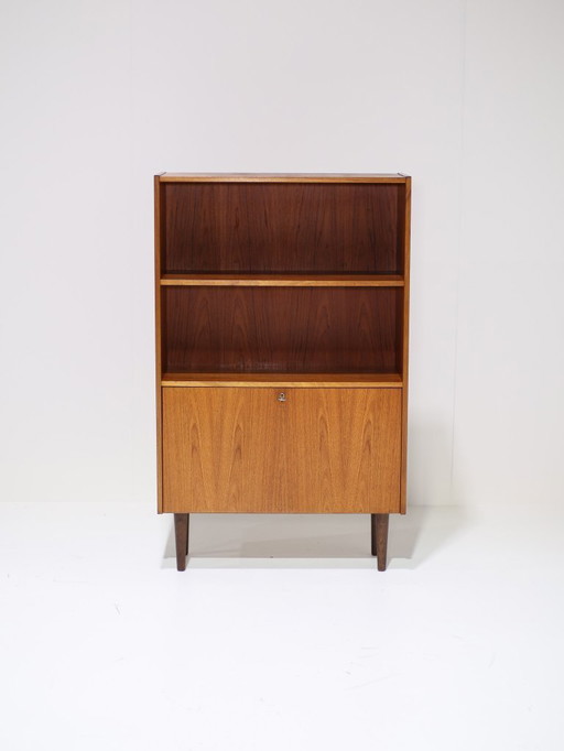 Danish vintage teak bookcase with flap