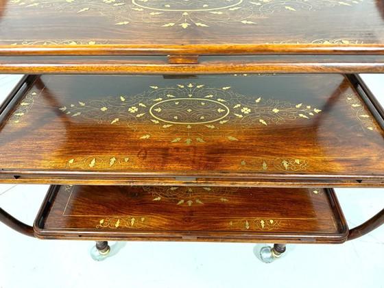 Image 1 of Carrello di servizio italiano in teak con ottone, anni '30-'40
