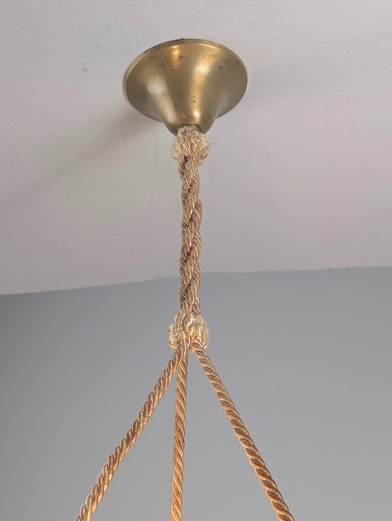French Art Deco Pink Molded Glass Pendant Light by Degué, Floral Motif, 1930s – Pendant lamps, Textile (photo 11 of 11)