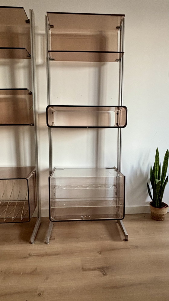 Image 1 of Michel Dumas Chrome Plexiglass Shelf Units by Roche Bobois