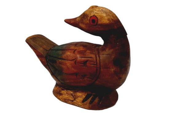 Image 1 of Hand carved and painted wooden bird, duck, figure