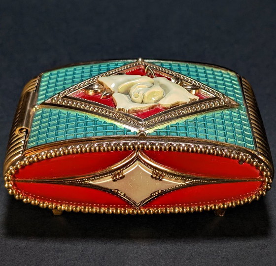 Art Deco Gilt Spelter Jewelry Box - 1950 – Decorative Objects, Metal, Velvet (photo 4 of 8)