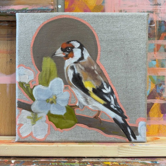 Image 1 of Goldfinch, oil on canvas, 20x20 cm, Sandra Kolondam