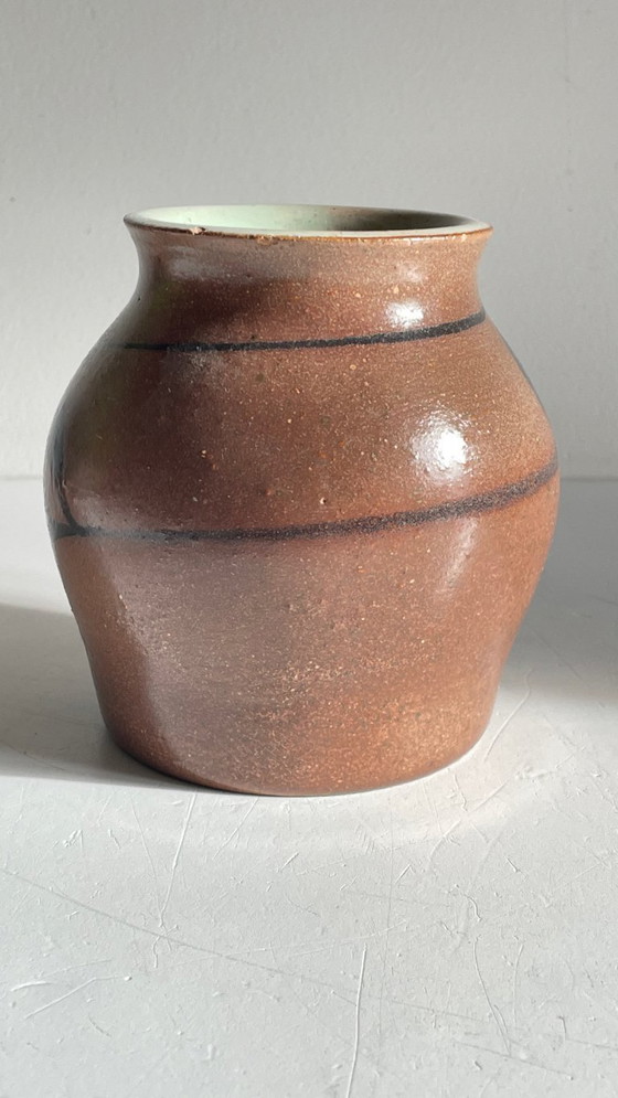 Image 1 of Vintage Signed Handcrafted Stoneware Vase